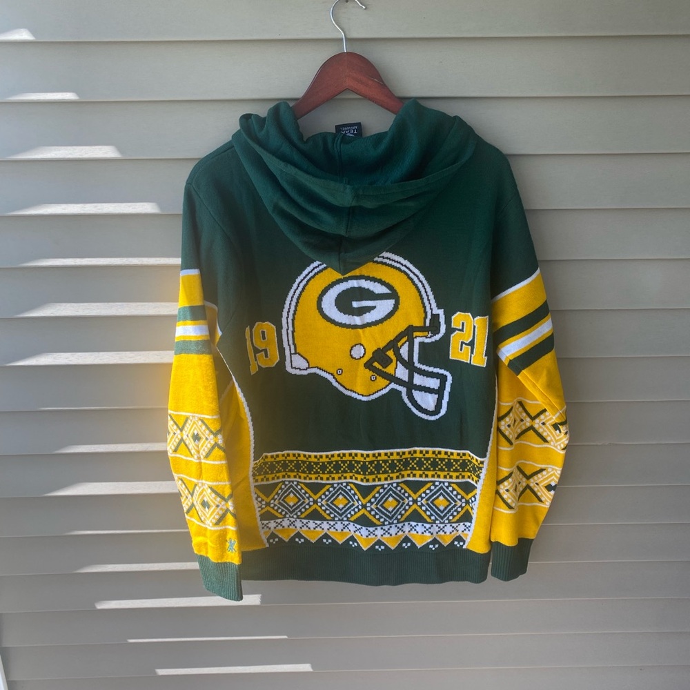 NFL Green Bay Packers Green and Yellow Knit Sweater with Hood - Picture 7 of 7